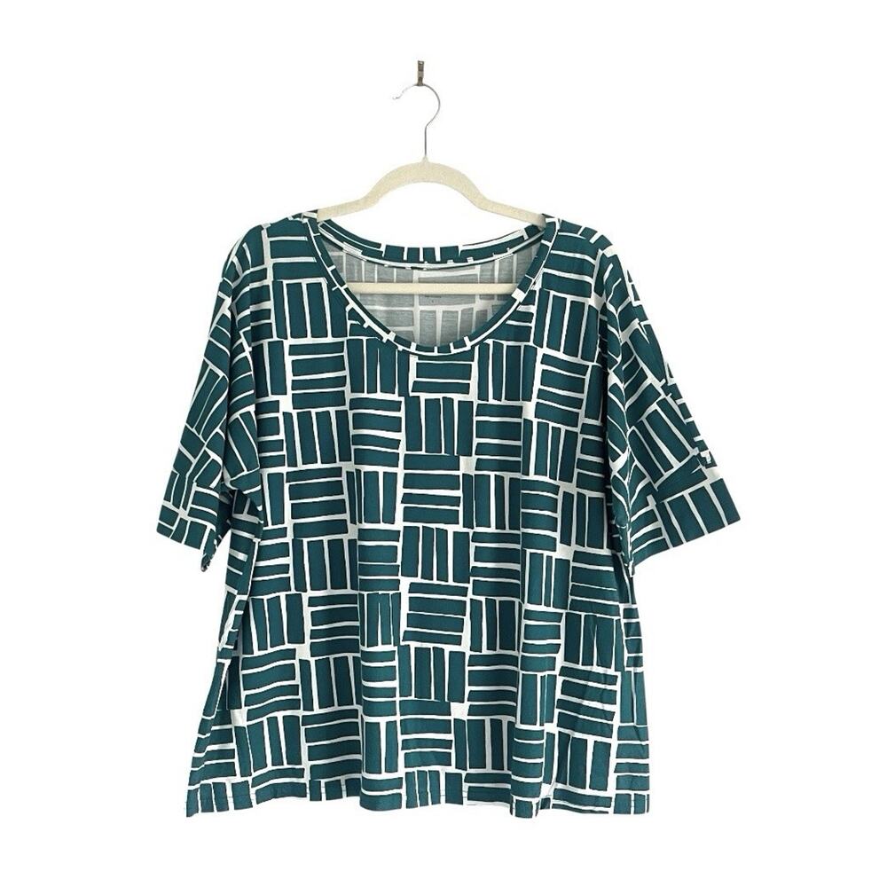 Garnet Hill Organic Cotton Pajama Set Green Geometric Block Print Sz Large - Picture 3 of 7